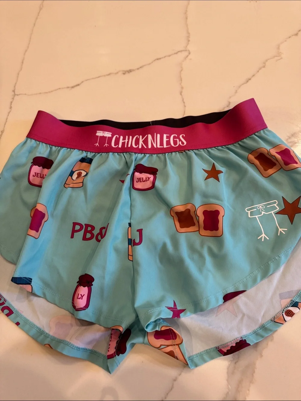 Women's CHICKENLEGS Aqua PB&J Print Running Shorts